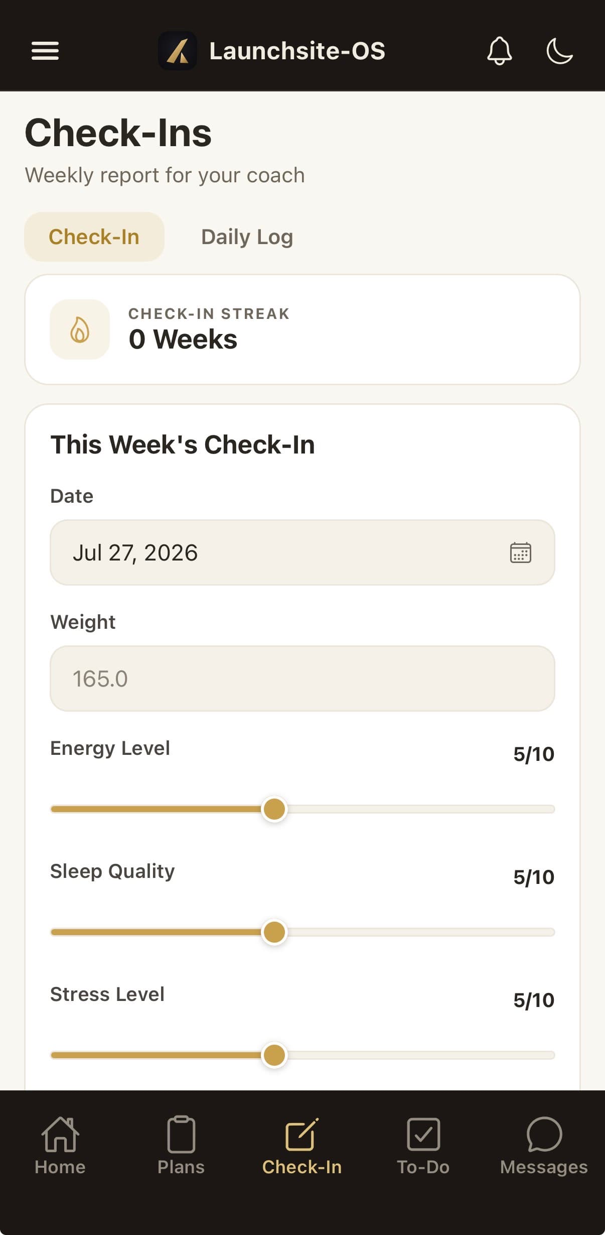 Client check-in in LaunchSite OS